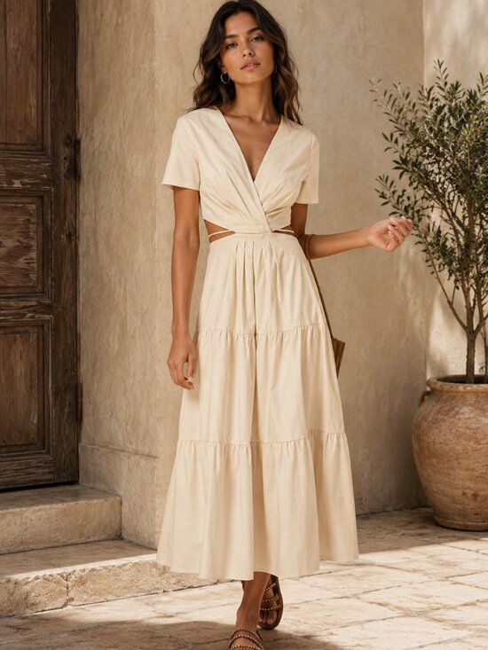 Moon River Dresses & Skirts - Moon River V Neck Cutout Tiered Maxi Dress Size Large